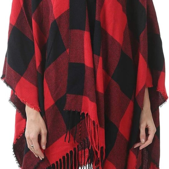 Accessories - Women's Warm Shawl Wrap Open Front Poncho Cape Color Block Shawls Winter Cardiga